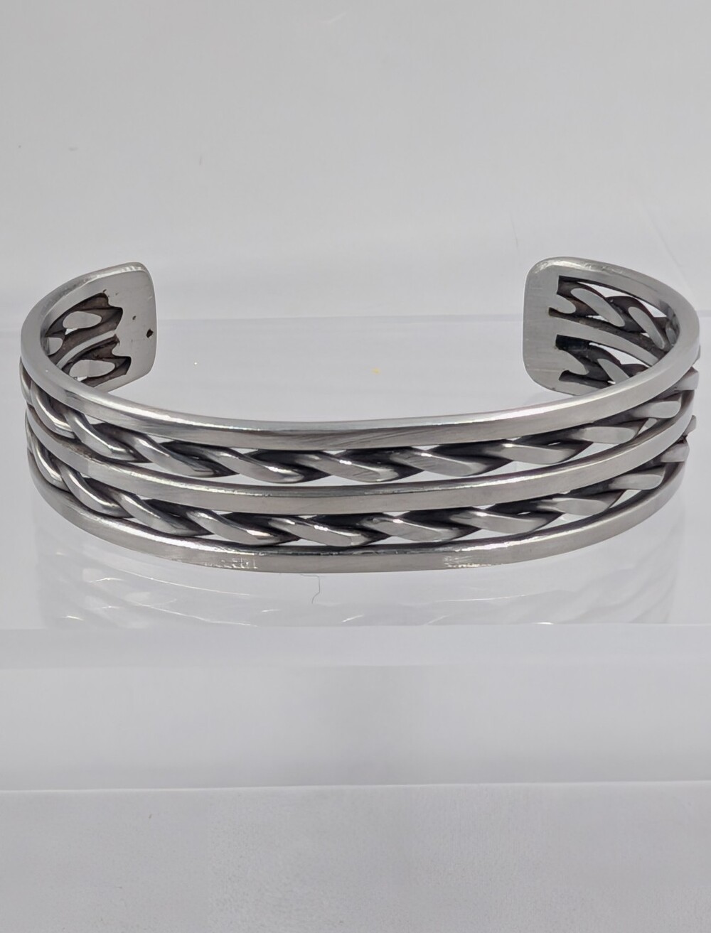 Unisex Silver Tone Braided Open Cuff Bracelet Woven Statement | 1010